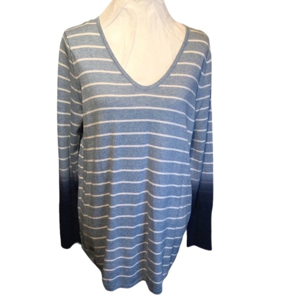 Nic + Zoe Blue/White Striped Sweater Top long Ombré Sleeves - Picture 1 of 4